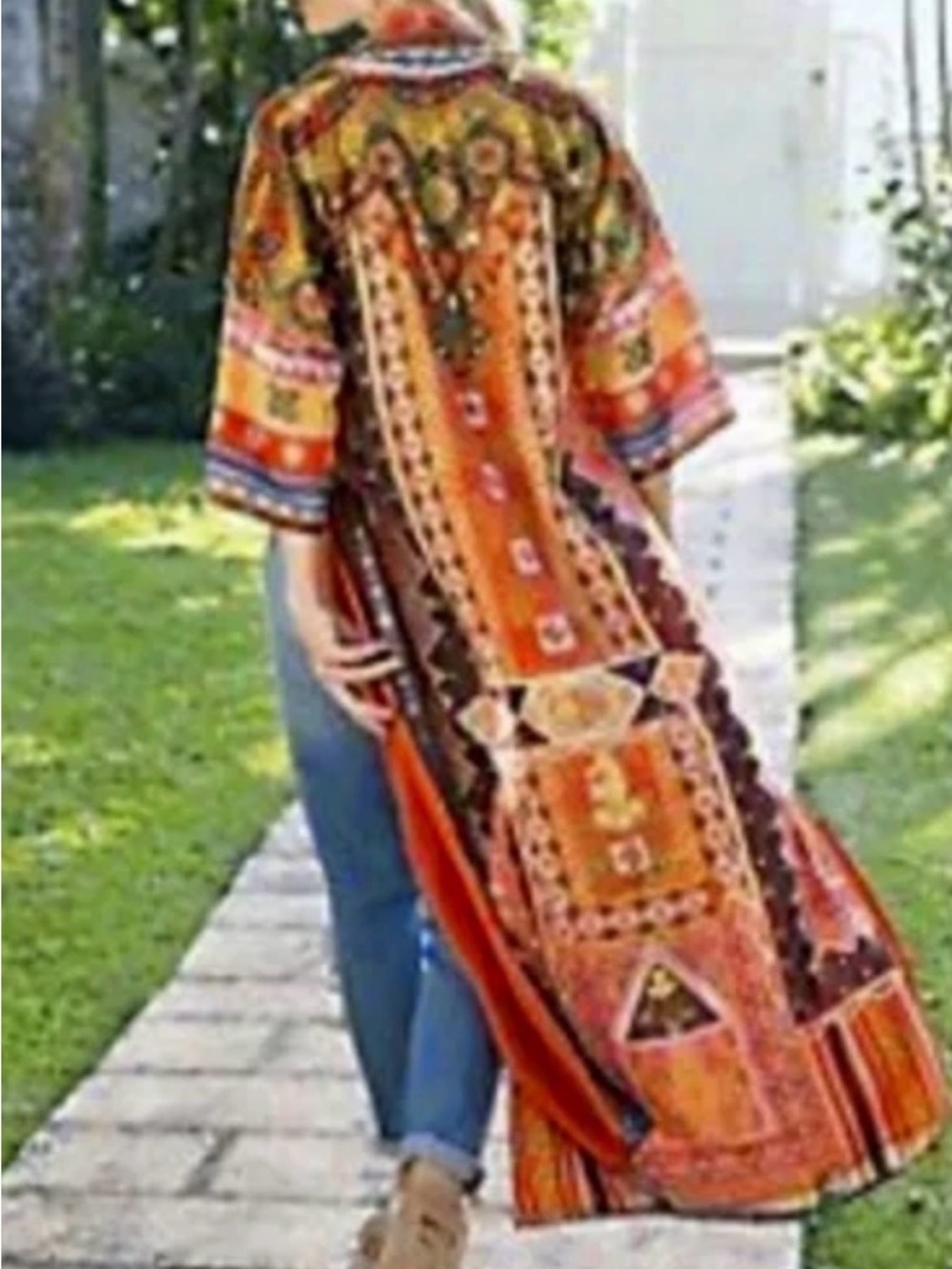 Boho Maxi Kimono Cover-Up in Rust Multi - Picture 8 of 10